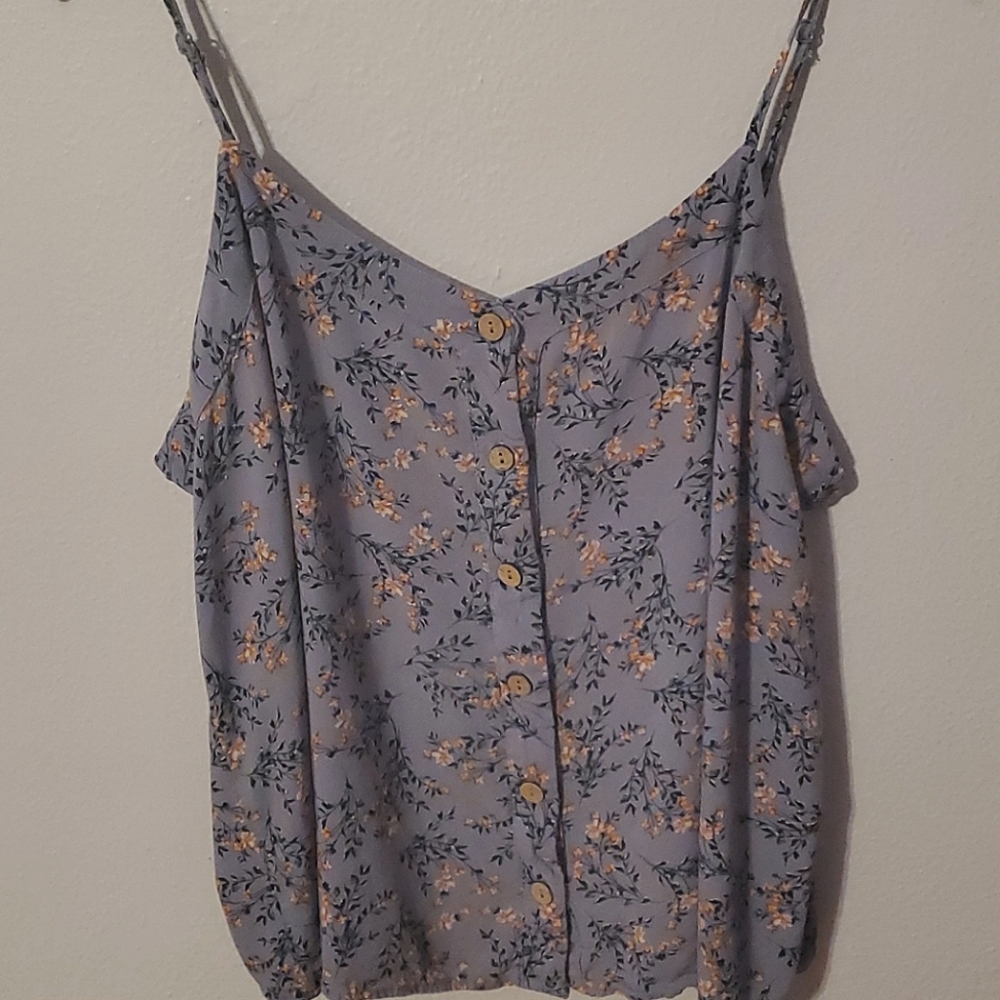 Pretty blue flower flowy tank top with buttons XXL